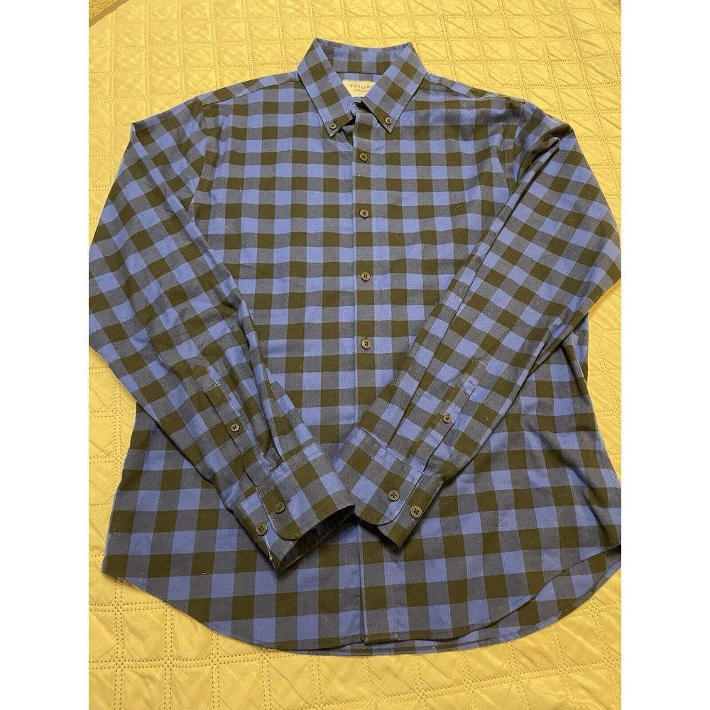 Twillory Shirt Mens Medium  Blue Check Flannel Untuckable‎ Tailored Fit Casual